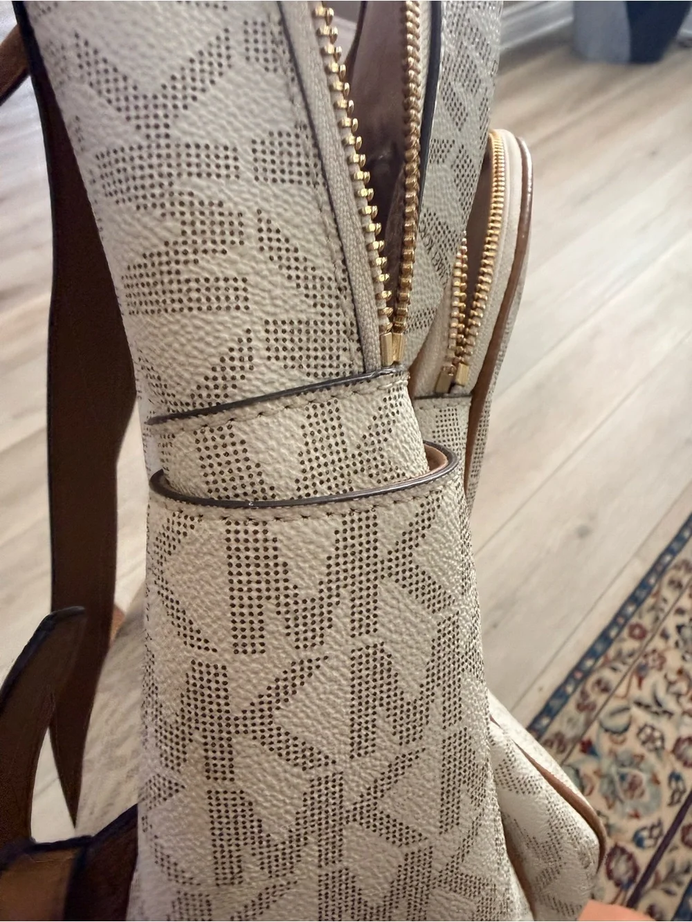 Michael Kors Cream & Brown MK Logo Backpack